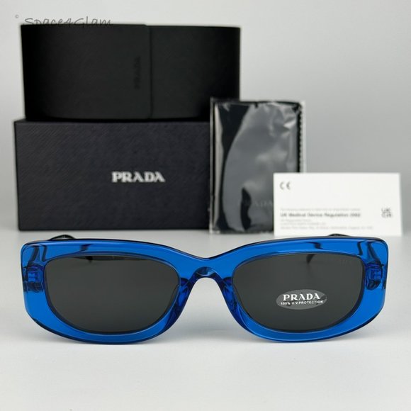 NEW Prada PR14YS 18M5S0 Crystal Electric Blue Grey Rectangle Unisex Sunglasses - Picture 4 of 11